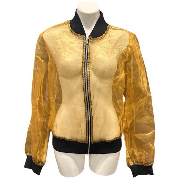 Taxi Gold Sheer Iridescent Shimmer Bomber Jacket NWT - Picture 2 of 7